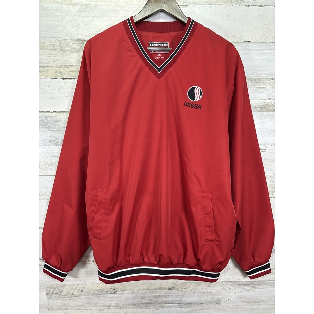 Umpire Express Red Team USSSA‎ Lined V Neck Polyester Long Slv Sweatshirt Sz XXL
